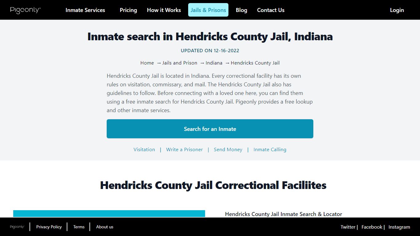 Inmate Search Hendricks County Jail, Indiana | Pigeonly